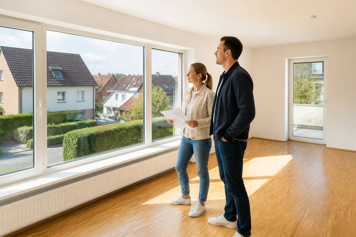 Koppel dat een woning in Duitsland bekijkt tijdens een bezichtiging
